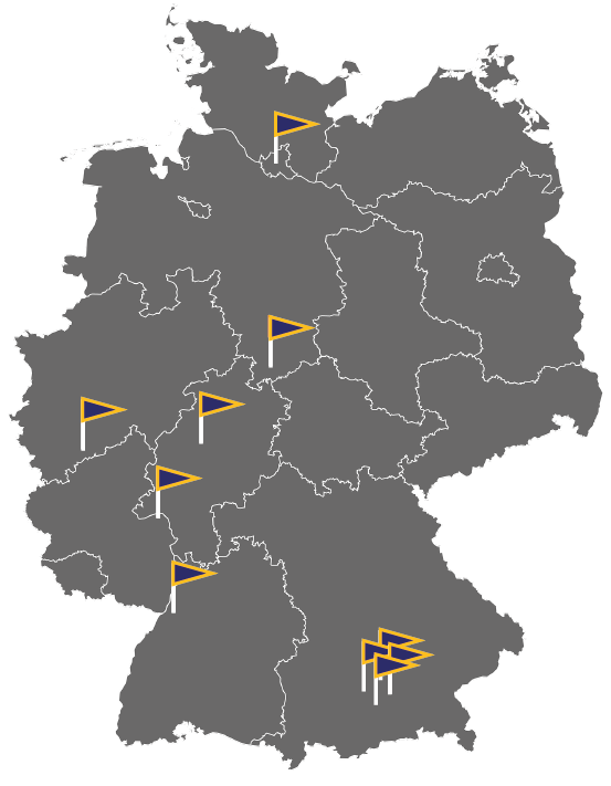 Deutschlandkarte mit den verzeichneten Instituten